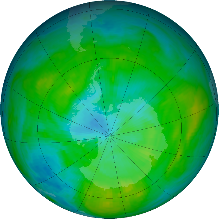 Antarctic ozone map for 15 February 1980